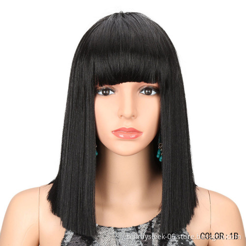 Wholesale 14 inches Blonde Wigs 7 kinds of Color Short Bob Straight Hair Heat Resistant Fiber Wig Synthetic hair Wigs For Women